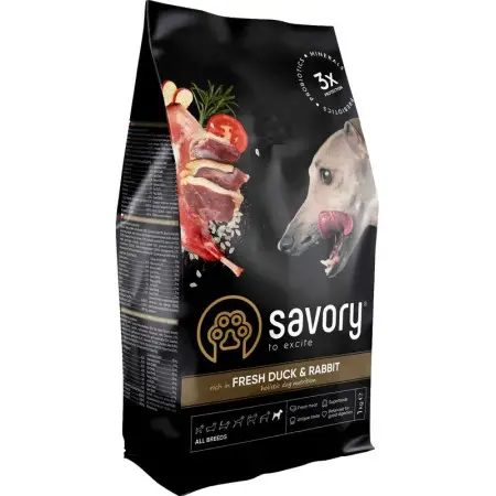 Сухий корм Savory для собак усіх порід, зі свіжою качкою й кроликом, 1 кг
