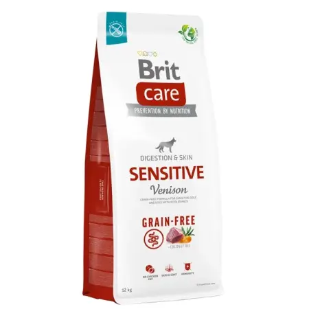 Сухой корм Brit Care Dog Grain-free Sensitive для собак с чувствительным пищеварением, беззерновой с олениной, 12 кг