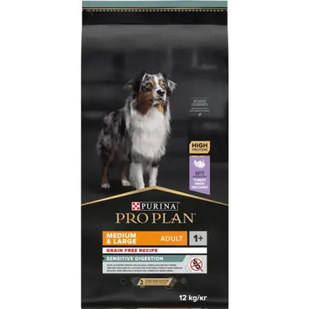 Сухой корм для собак с чувствительным пищеварением Purina Pro Plan Medium&Large Adult 1+ Sensitive Digestion с индейкой 12 кг