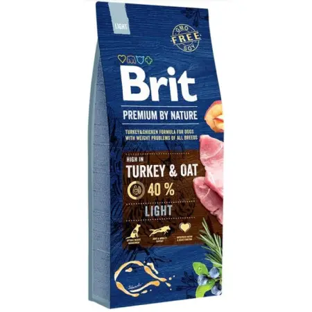 Сухой корм Brit Premium Dog Light для собак с лишним весом, с индейкой, 15 кг
