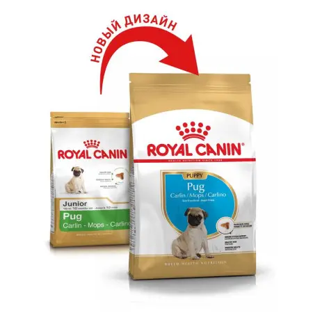 Сухий корм Royal Canin Pug Puppy для цуценят породи Мопс, з м'ясом птиці і рисом, 1,5 кг