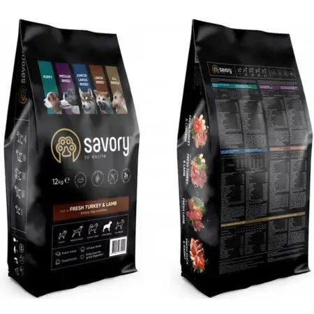 Сухий корм Savory Large для собак великих порід, зі свіжим ягням та індичкою, 12 кг