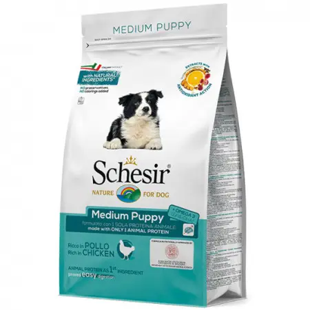 Сухий монопротеїновий корм Schesir Dog Medium Puppy для цуценят з куркою 12 кг