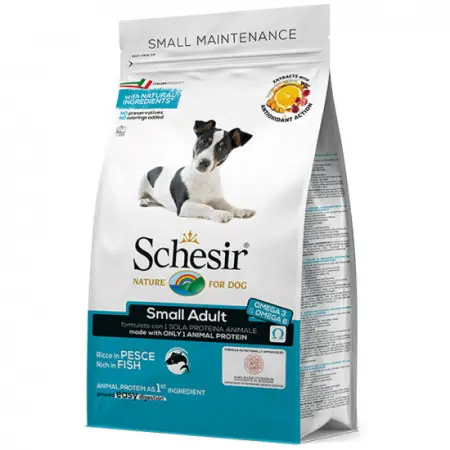 Сухой монопротеиновый корм Schesir Dog Small Adult Fish для взрослых собак малых пород с рыбой 2 кг.