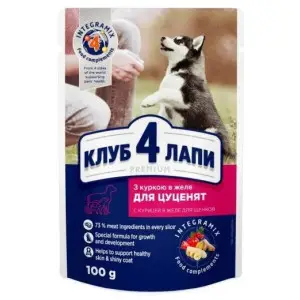 Вологий корм для цуценят всіх порід Club 4 Paws Premium Puppies з куркою в желе 100 г