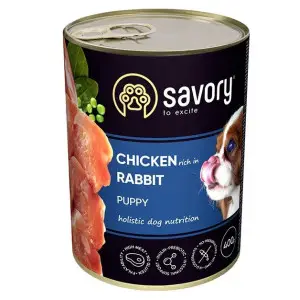 Вологий корм Savory для цуценят усіх порід, з кроликом і куркою, 400 г