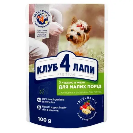 Вологий корм для дорослих собак Club 4 Paws Premium з куркою в желе, 100 г