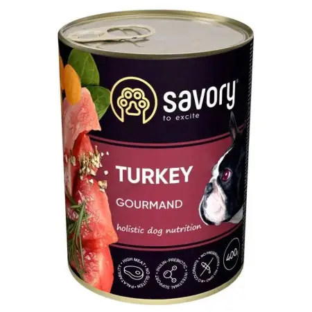 Вологий корм Savory для дорослих собак усіх порід, з індичкою, 400 г