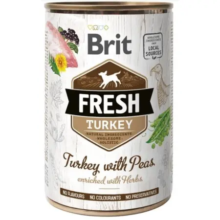 Консервований корм Brit Fresh Turkey/Peas для собак, з індичкою та горошком, 400 г