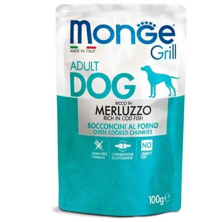 Вологий корм для собак Monge Dog Grill з тріскою, 100 г