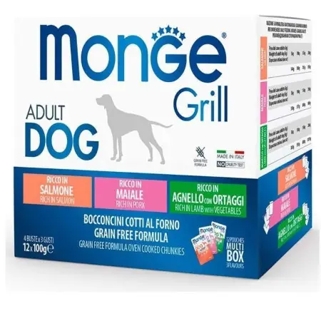 Вологий корм для собак Monge Dog Grill Mix Lamb, Pork, Salmon з лососем, ягням, свининою 1,2 кг