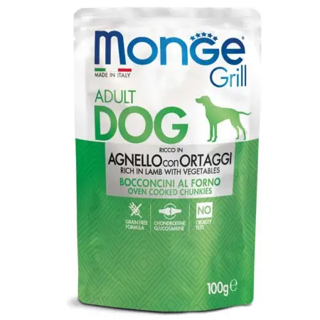 Вологий корм для собак Monge Dog Grill з ягням та овочами, 100 г