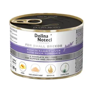 Вологий корм Dolina Noteci Premium для цуценят,юніорів собак маленьких порід з печінкою кролика та язиком оленя, 185 гр