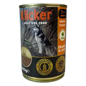 Вологий корм Klicker для дорослих собак шматочки ІНДИЧКИ в желе конс 400г.