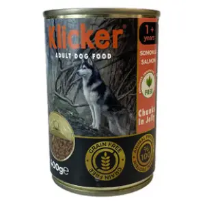 Вологий корм Klicker для дорослих собак шматочки ЛОСОСЯ в желе конс 400г.