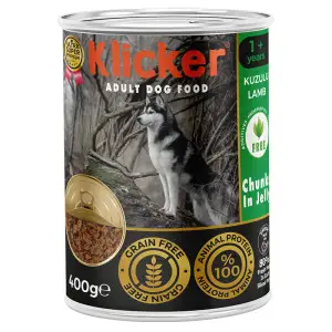 Вологий корм Klicker для дорослих собак шматочки ЯГНЯ в желе конс 400г.