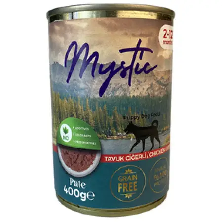 Вологий корм Mystic паштет з куркою та печінкою для цуценят 400г