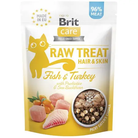 Ласощі для котів Brit Raw Treat Hair & Skin Freeze-dried з рибою та індичкою, 40 г