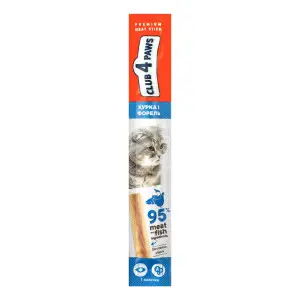 Ласощі Club 4 Paws для котів, з Куркою і Фореллю, 5 г.