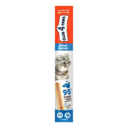 Ласощі Club 4 Paws для котів, з Куркою і Фореллю, 5 г.