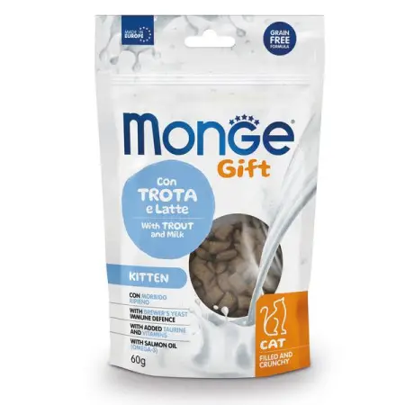 Лакомство для котят Monge Gift Cat Kitten форель и молоко 60 г