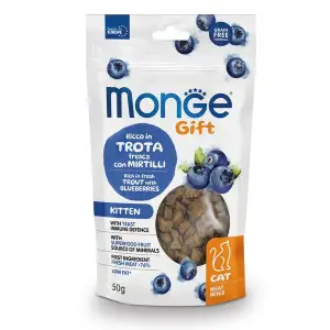 Ласощі для кошенят Monge Gift Cat Kitten форель з чорницею 50 г