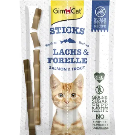 Лакомство для кошек GimCat Sticks Lanchs&Forelle палочки с лососем и форелью 4 шт по 5 г