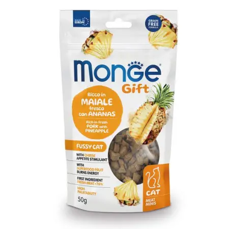 Ласощі для котів Monge Gift Cat Fussy cat свинина з ананасами 50 г