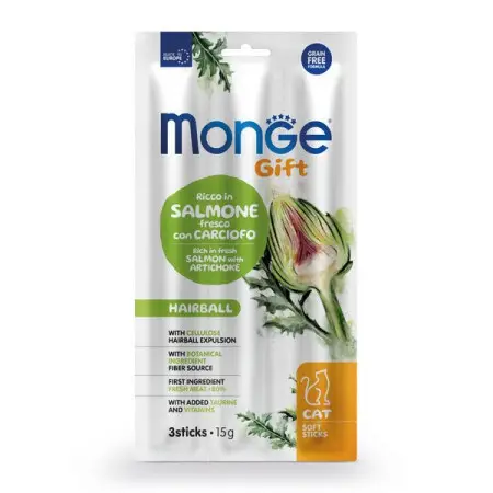 Ласощі для котів Monge Gift Cat Hairball сьомга з артишоком 15 г