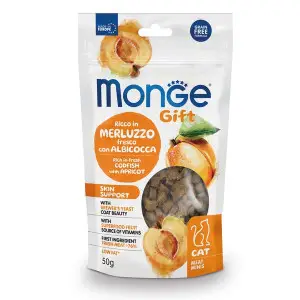 Ласощі для котів Monge Gift Cat Skin support тріска з абрикосами 50 г