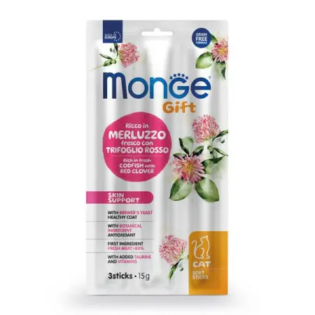 Лакомство для кошек Monge Gift Cat Skin support треска с красным клевером 15 г