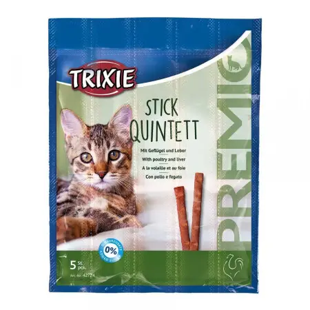Лакомство Trixie Premio Stick Quintett для кошек палочки с домашней птицей и печенью 5 г 5 шт