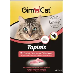 Ласощі для котів вітаміннізовані GimCat Topinis мишки з сиром для покращення обміну речовин, 220 г