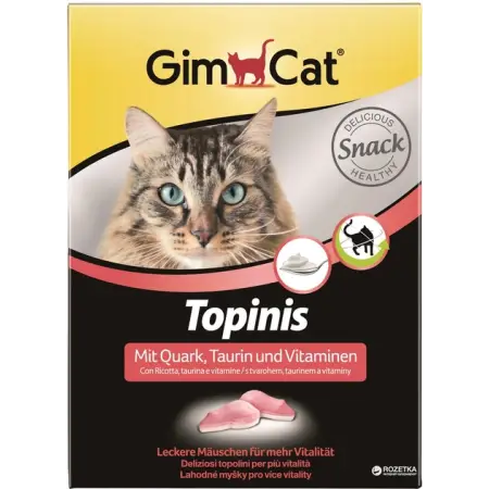 Ласощі для котів вітаміннізовані GimCat Topinis мишки з сиром для покращення обміну речовин, 220 г