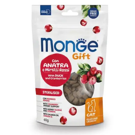 Ласощі для стерилізованих котів Monge Gift Cat Sterilsed з качкою та журавлиною 60 г