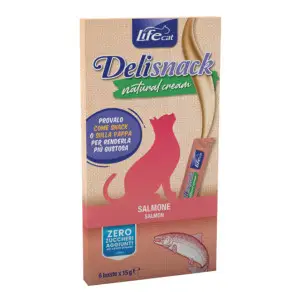 Ласощі LifeCat Deli Snack Natural Cream для котів, крем-снек на основі м'яса лосося, 6 штук по 15 г