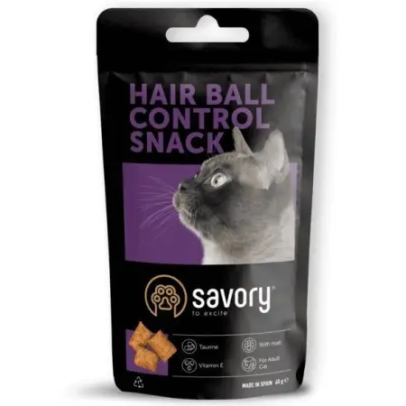 Хрумкі ласощі Savory Snack Подушечки для заохочення котів, контроль шерстяних кульок, 60 г