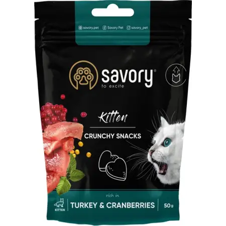 Хрусткі ласощі Savory для здорового росту кошенят, індичка з журавлиною, 50 г