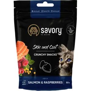 Хрусткі ласощі Savory для здоров'я шкіри та шерсті, лосось із малиною 50 г