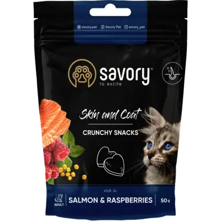 Хрусткі ласощі Savory для здоров'я шкіри та шерсті, лосось із малиною 50 г