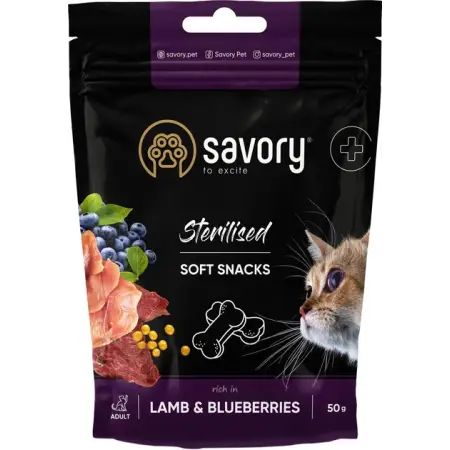 М'які ласощі Savory для здоров'я стерилізованих котів, ягня із чорницями, 50 г