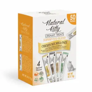 Natural Kitty Creamy Treat Mega Pack Набір крем-снеків для котів на основі курятини, 50 шт.х12 г (4 смаки)