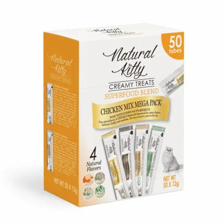 Natural Kitty Creamy Treat Mega Pack Набір крем-снеків для котів на основі курятини, 50 шт.х12 г (4 смаки)