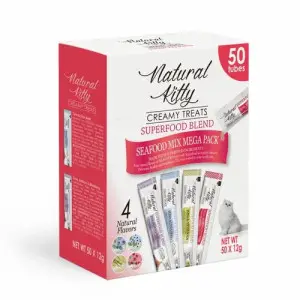 Natural Kitty Creamy Treat Mega Pack Набір крем-снеків для котів на рибній основі, 50 шт.х12 г (4 смаки)