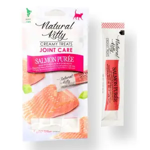 Natural Kitty Fuctional Creamy Treat Salmon Puree Joint Care Натуральні функціональні крем-снеки для котів – Пюре з лосося (догляд за суглобами), 4х12 г