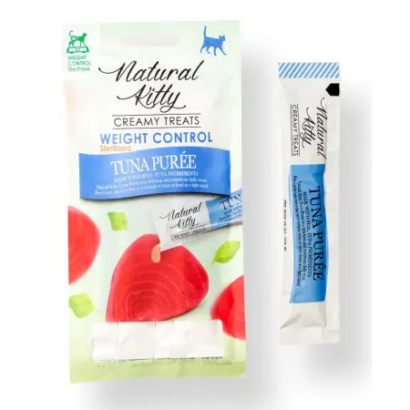 Natural Kitty Fuctional Creamy Treat Tuna Puree Weight Control/Sterilised Натуральні функціональні крем-снеки для котів – Пюре з тунця (контроль ваги/для стерилізованих), 4х12 г