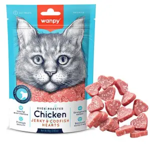 Wanpy Chicken Jerky & Codfish Hearts ВАНПІ СЕРДЕЧКИ КУРКА З ТРІСКОЮ ласощі для котів , 0.08 кг.