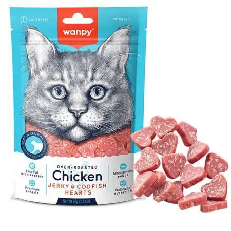 Wanpy Chicken Jerky & Codfish Hearts ВАНПІ СЕРДЕЧКИ КУРКА З ТРІСКОЮ ласощі для котів , 0.08 кг.
