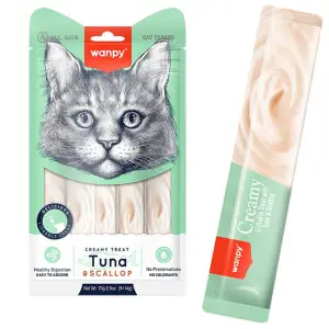 Wanpy Creamy Lickable Treats Tuna & Scallop ВАНПІ ТУНЕЦЬ З МОРСЬКИМ ГРЕБІНЦЕМ рідкі ласощі для котів 5х14г 