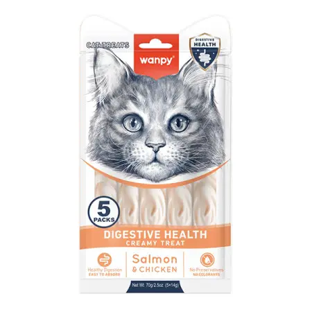 Wanpy Functional Creamy Lickable Treat Digestive Health ВАНПІ ЗДОРОВЕ ТРАВЛЕННЯ функціональні рідкі ласощі для котів із чутливим травленням , 0.07 кг., в пакунку 5 стіків по 14 г см.